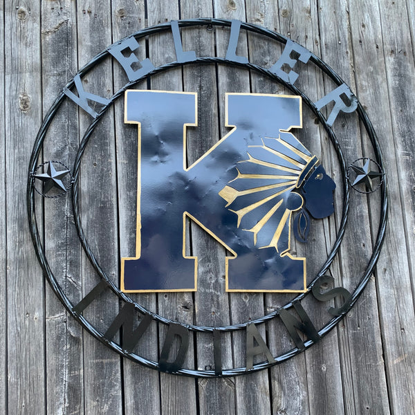 KELLER INDIANS CUSTOM VINTAGE METAL CRAFT WALL ART TEAM SIGN WESTERN HOME DECOR NEW