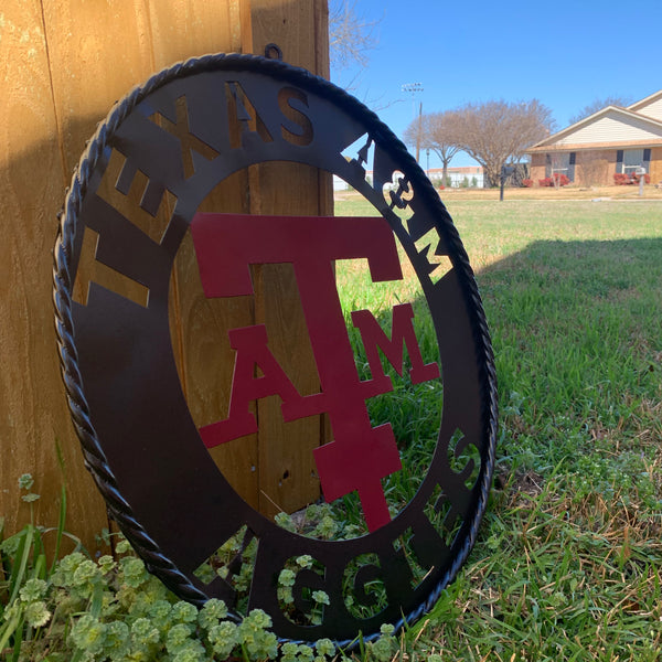 24" TEXAS A&M WIDE BAND RING CUSTOM METAL VINTAGE CRAFT SIGN TEAM HANDMADE