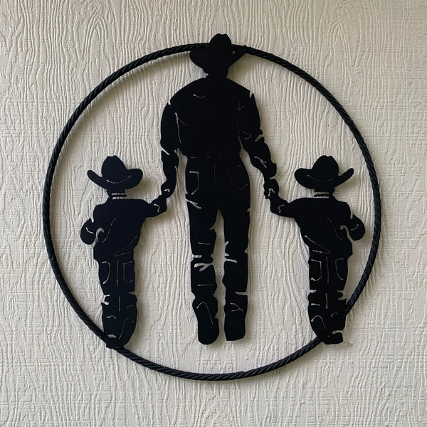 24" FATHER & 2 SON LASER CUT METAL WALL ART CUSTOM VINTAGE CRAFT RUSTIC BLACK HAND MADE