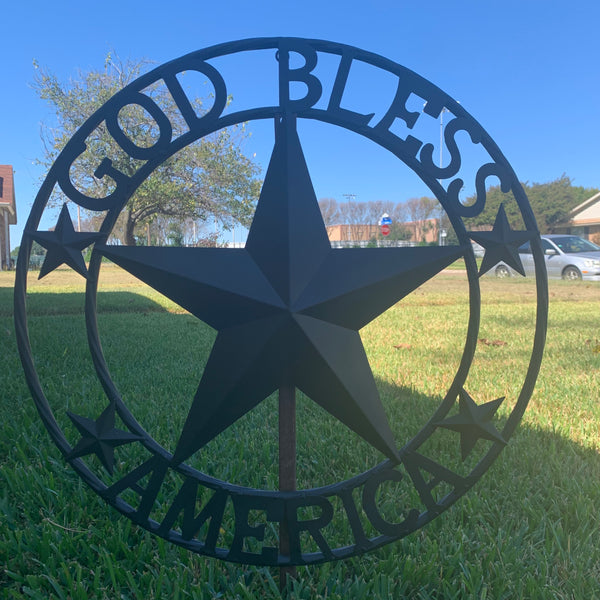 GOD BLESS AMERICA BLACK METAL BARN LONESTAR TWISTED RING METAL ART WESTERN HOME DECOR HANDMADE NEW-#EH10487