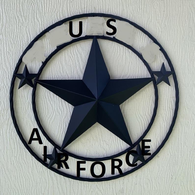 US AIRFORCE 3d BARN STAR CUSTOM NAME STAR VINTAGE METAL CRAFT ART WESTERN HOME DECOR RUSTIC BROWN SIZE:24",32",36",40",42",44",46",50"