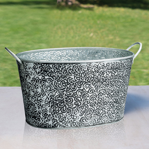 18" GALV. ANTIQUE VINE TUB BUCKET WESTERN HOME DECOR NEW #EH12503