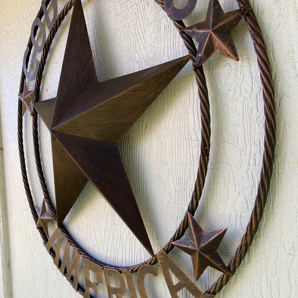 #EH10488 GOD BLESS AMERICA BARN METAL STAR WESTERN HOME DECOR HANDAMDE NEW