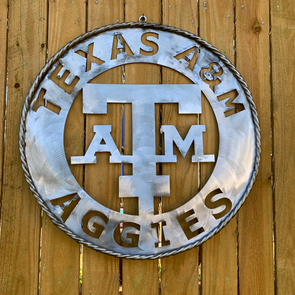 24" TEXAS A&M WIDE BAND RAW METAL CUSTOM VINTAGE CRAFT WALL ART TEAM SIGN HANDMADE