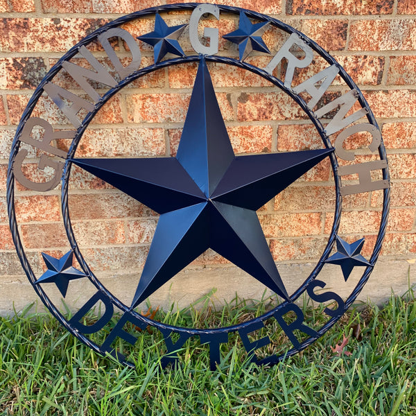 GRAND G RANCH STYLE CUSTOM NAME STAR RUSTIC NAVY BLUE METAL BARN STAR ROPE RING WESTERN HOME DECOR HANDMADE
