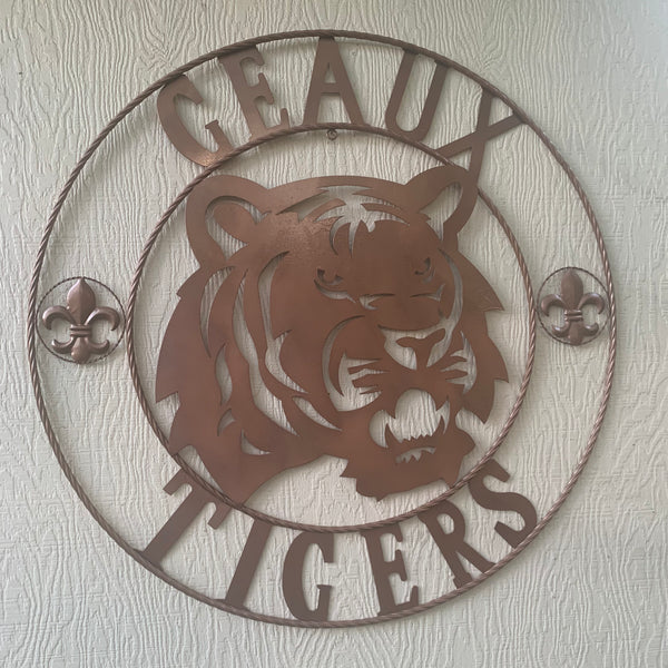 12",18", 24", 32", 36" GEAUX TIGERS HAMMERED COPPER CUSTOM METAL VINTAGE CRAFT SIGN TEAM HANDMADE