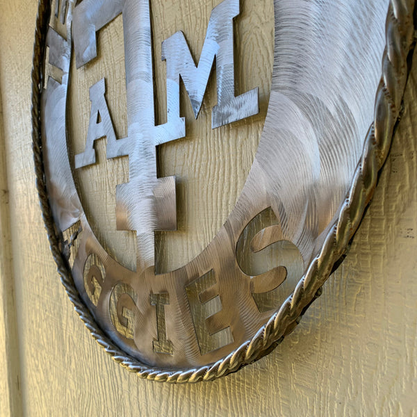 24" TEXAS A&M WIDE BAND RAW METAL CUSTOM VINTAGE CRAFT WALL ART TEAM SIGN HANDMADE