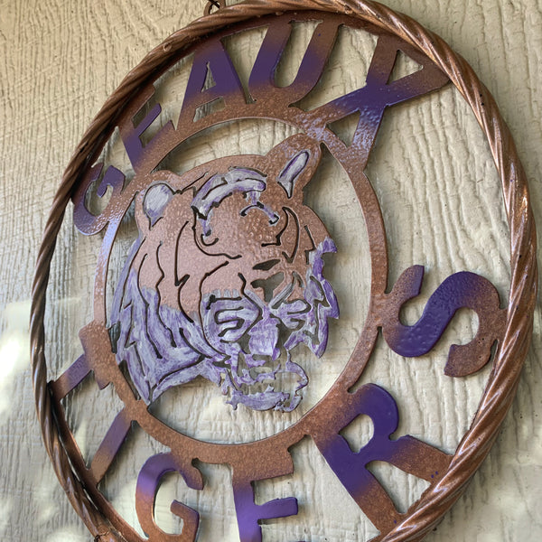 12",18",24",32" GEAUX TIGERS CUSTOM VINTAGE METAL CRAFT TEAM WALL ART HANDMADE