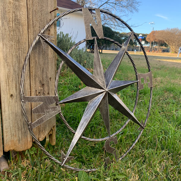 #SI_B8235 COMPASS 24" GREY METAL SIGN WESTERN HOME DECOR HANDMADE NEW