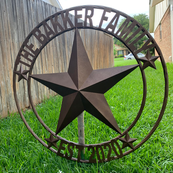KOLET FAMILY STYLE YOUR CUSTOM FAMILY NAME STAR METAL BARN STAR ROPE RING KOLET FAMILY WESTERN HOME DECOR VINTAGE RUSTIC BROWN NEW HANDMADE 24",32",34",36",40",42",44",46",50"