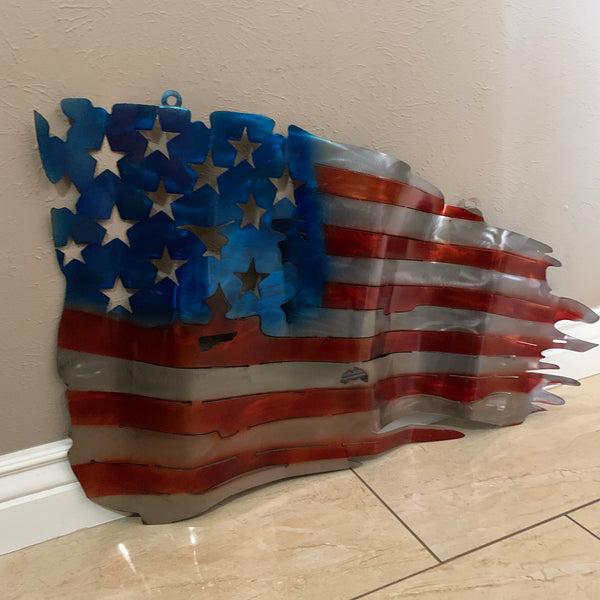 AMERICAN USA TATTERED Flag USA Metal Art Large Western Home Decor New Art