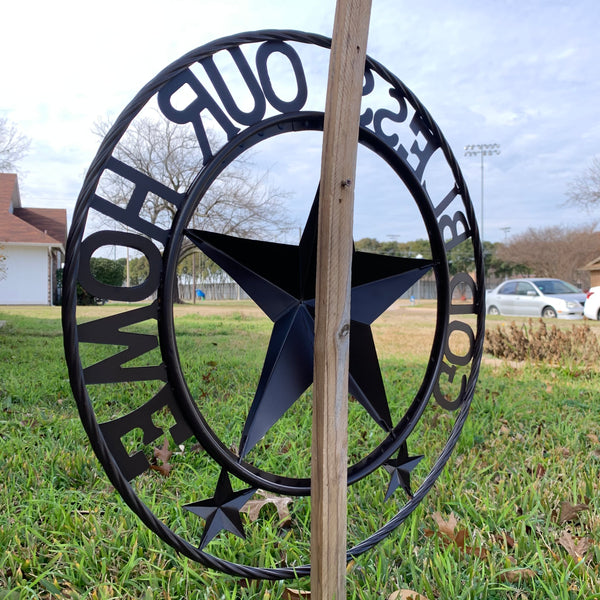 24" GOD BLESS OUR HOME BEADED BARN STAR WITH TWISTED ROPE RING DESIGN METAL WALL ART WESTERN HOME DECOR VINTAGE RUSTIC DARK BRONZE COPPER NEW
