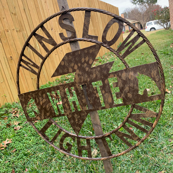 CUSTOM NAME LIGHTNIN HORSE SIGN RAW METAL BARN ROPE RING WESTERN HOME DECOR HANDMADE 24",32",36"