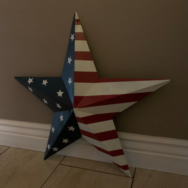 12",16",24",30",36" USA AMERICAN FLAG STAR STYLE#9 RED WHITE & BLUE METAL BARN STAR METAL WALL ART HANDMADE