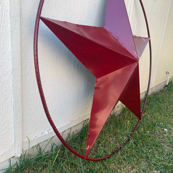 24",32",36" CRANBERRY RED STAR BARN METAL LONESTAR TWISTED ROPE RING WALL ART WESTERN HOME DECOR BRAND NEW