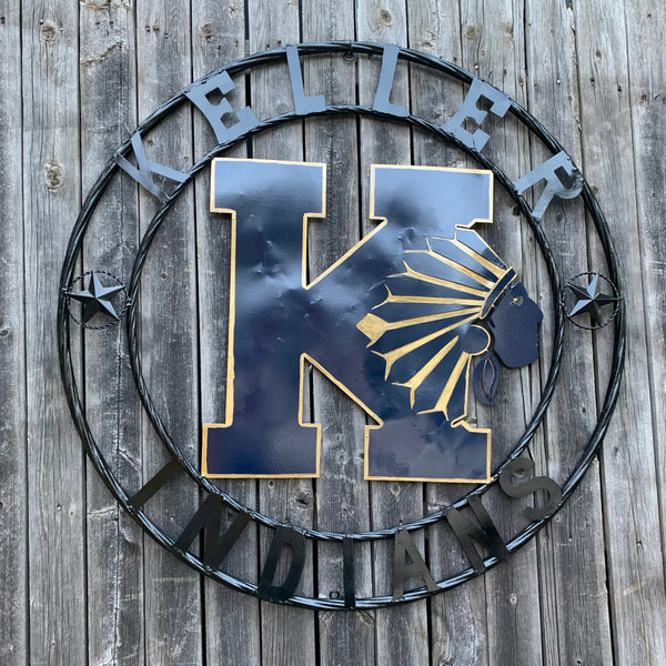 KELLER INDIANS CUSTOM VINTAGE METAL CRAFT WALL ART TEAM SIGN WESTERN HOME DECOR NEW