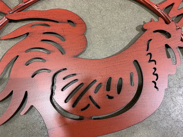 24" ROOSTER WELCOME WITH RING DESIGN WESTERN METAL ANIMAL ART HOME WALL DECOR BRAND NEW