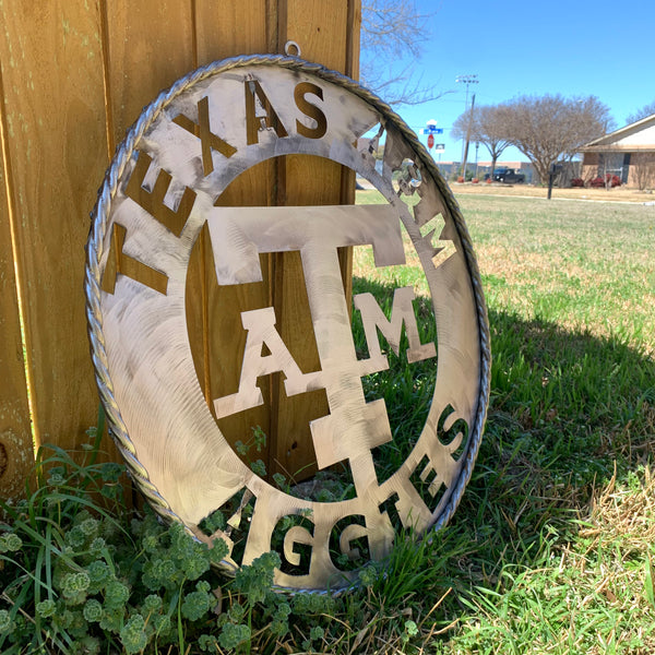 24" TEXAS A&M WIDE BAND RAW METAL CUSTOM VINTAGE CRAFT WALL ART TEAM SIGN HANDMADE
