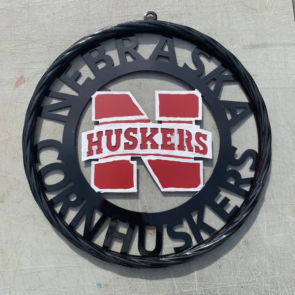 12" NEBRASKA HUSKERS METAL CUSTOM VINTAGE CRAFT TEAM SIGN WESTERN HOME DECOR HANDMADE