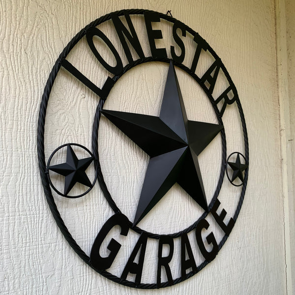 LONESTAR GARAGE STYLE CUSTOM BARN NAME STAR LONESTAR GARAGE METAL NAME BARN STAR WITH TWISTED ROPE RING 3d STAR ART WESTERN HOME DECOR RUSTIC BROWN