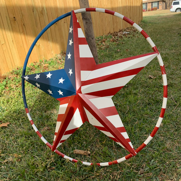 PEACE STAR METAL RED WHT BLUE STAR WESTERN HOME DECOR HANDMADE 12",16",24",32"36",38",40",48"