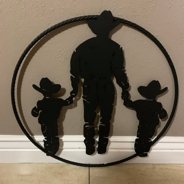 24" FATHER & 2 SON LASER CUT METAL WALL ART CUSTOM VINTAGE CRAFT RUSTIC BLACK HAND MADE