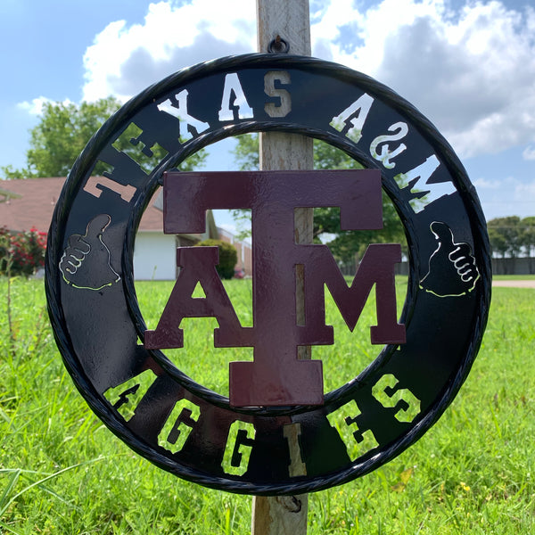 12",18",24",32" TEXAS A&M AGGIES WIDE BAND RING CUSTOM METAL VINTAGE CRAFT TEAM SIGN HANDMADE