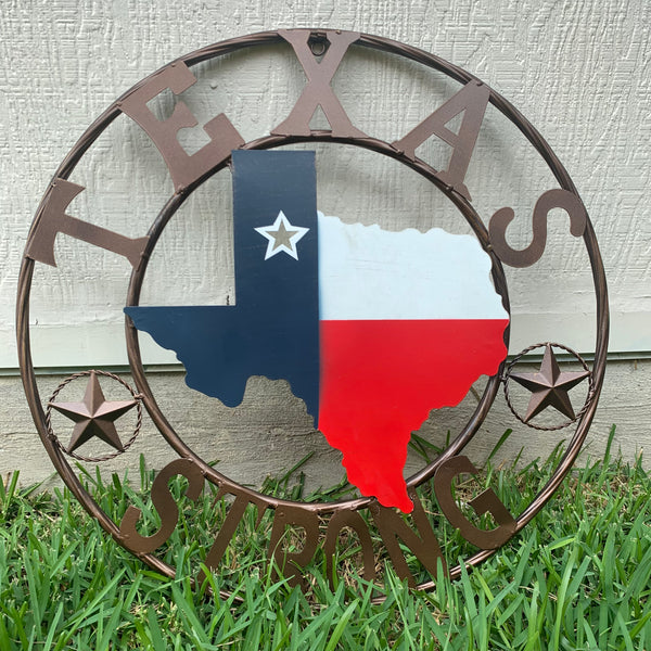 24" TEXAS STRONG BARN METAL WALL ART SIGN WESTERN HOME DECOR RED WHITE BLUE HANDMADE