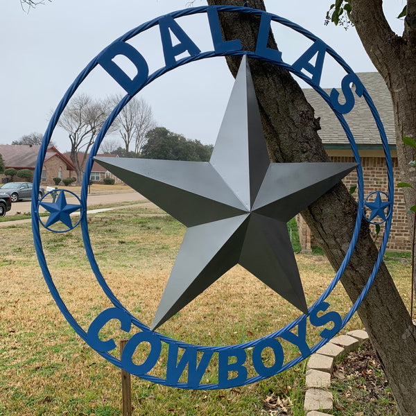 DALLAS COWBOYS SILVER & LIGHT BLUE BARN STAR CUSTOM VINTAGE METAL LONE STAR ART WESTERN HOME DECOR SIZE:24",32",36",40",42",44",46",50"