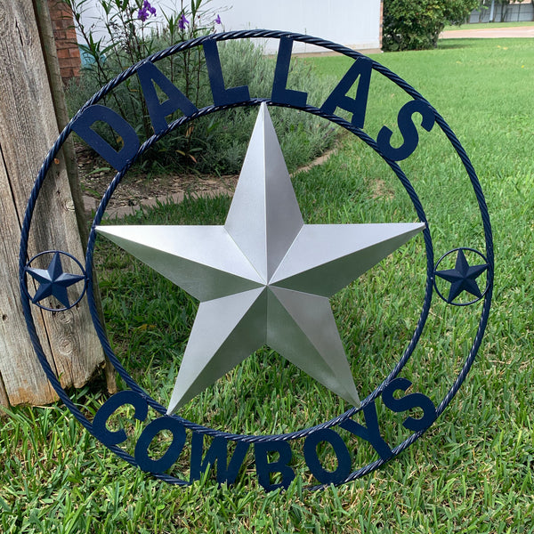 DALLAS COWBOYS SILVER & NAVY BLUE BARN STAR CUSTOM METAL VINTAGE LONE STAR WESTERN HOME DECOR HANDMADE SIZE:24",32",36",40",42",44",46",50"-#EH10156