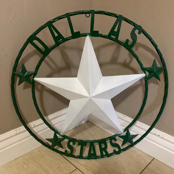 DALLAS STARS BARN LONE STAR METAL HOCKEY TEAM WESTERN HOME DECOR CRAFT RUSTIC GREEN & WHITE
