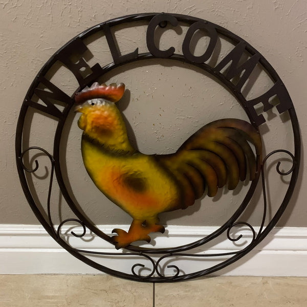 WELCOME 24" ROOSTER & METAL SCROLL STYLE WESTERN HOME DECOR HANDMADE NEW-#EH10143