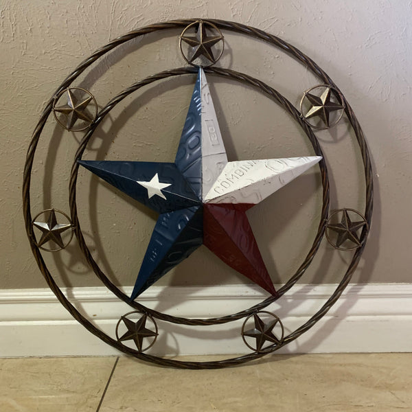 24" LICENSE PLATE MULTI STAR RED WHITE BLUE METAL BARN STAR WESTERN HOME DECOR NEW