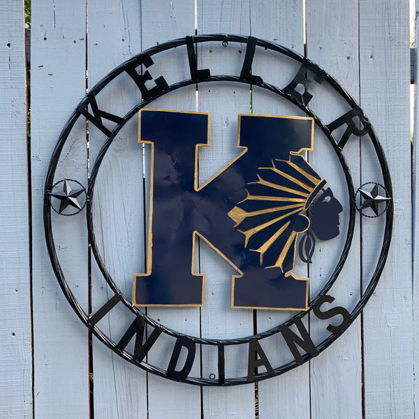 KELLER INDIANS CUSTOM VINTAGE METAL CRAFT WALL ART TEAM SIGN WESTERN HOME DECOR NEW