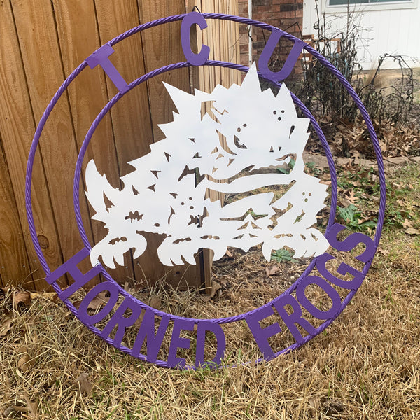 12",18",24",32",36" TCU HORNED FROGS CUSTOM METAL VINTAGE CRAFT TEAM SIGN HANDMADE