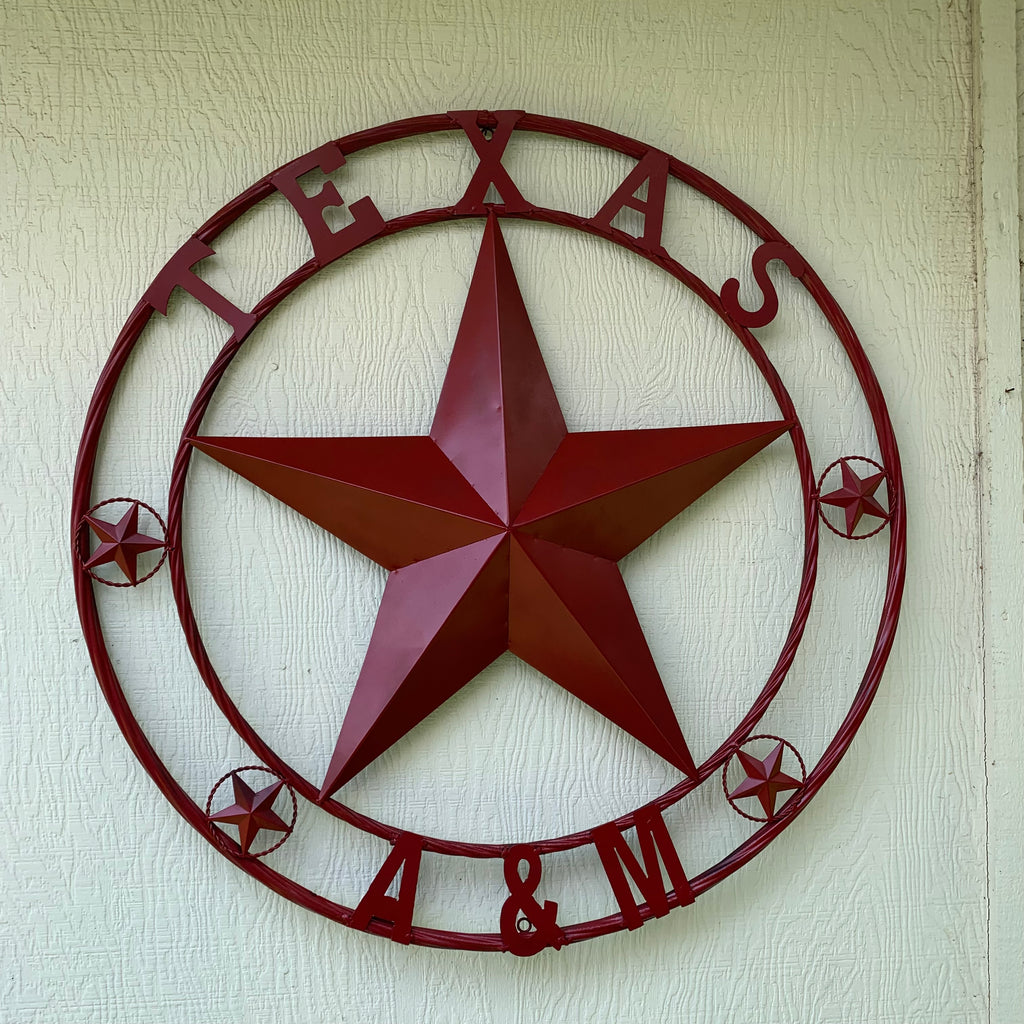 TEXAS A&M BURGUNDY RED BARN LONE STAR METAL CUSTOM VINTAGE CRAFT TEAM STAR WESTERN HOME DECOR HANDMADE SIZE:24",32",36",40",42",44",46",50"