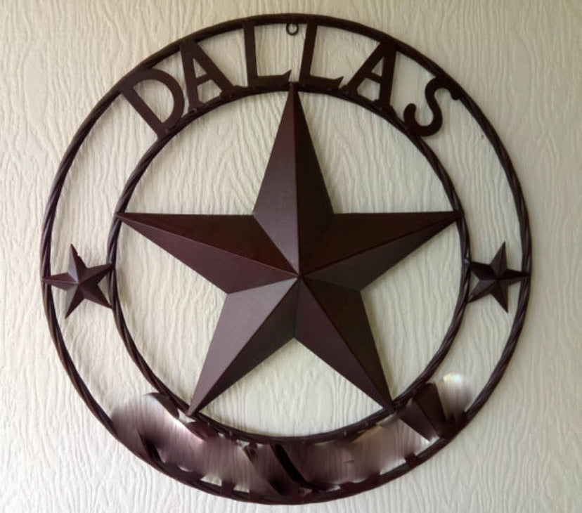 DALLAS CITY RUSTIC BROWN LONE STAR METAL HOCKEY TEAM WESTERN HOME DECOR CRAFT