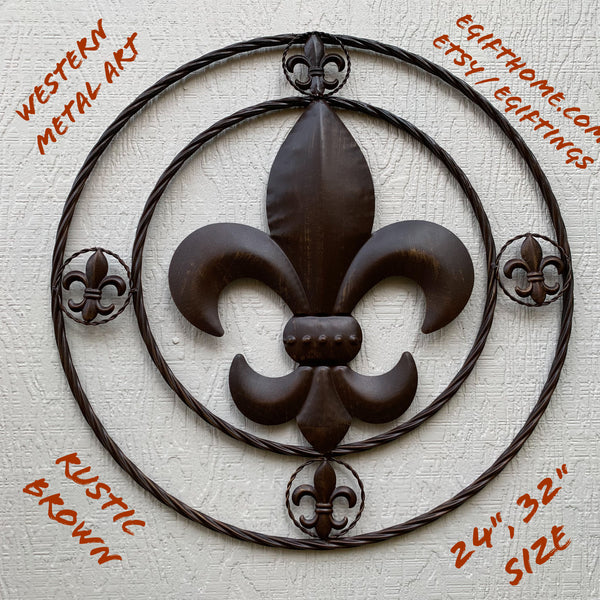 MULTI FLEUR DE LIS METAL WALL ART WESTERN HOME DECOR VINTAGE RUSTIC BROWN ART NEW