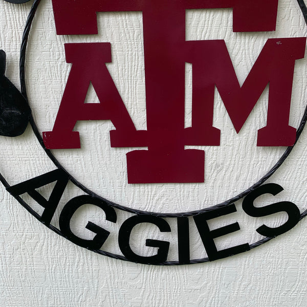 TEXAS A&M, GIGEM AGGIES THUMBS UP METAL CUSTOM VINTAGE CRAFT TEAM SIGN HANDMADE