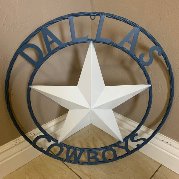 DALLAS COWBOYS STAR METAL BARN LONE STAR WESTERN HOME DECOR BLUE & WHITE STAR, SIZE:24",32",36",40",42",44",46",50"