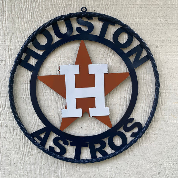 12",18",24",32",36" HOUSTON ASTROS ORANGE & NAVY  BLUE CUSTOM METAL VINTAGE CRAFT WALL ART HANDMADE