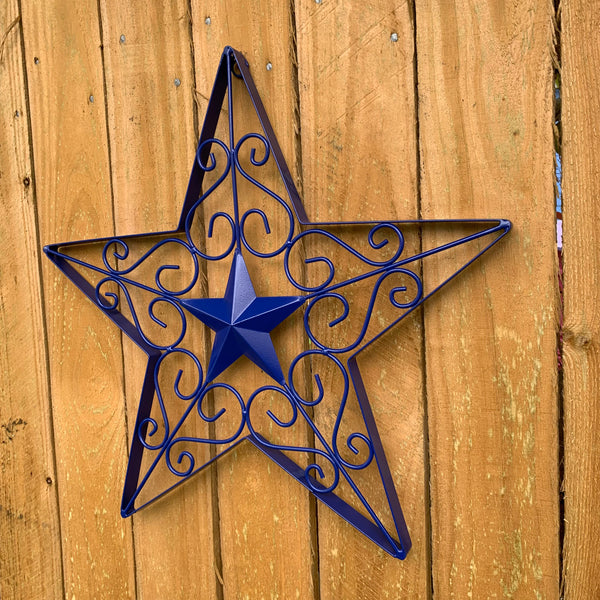 17" SCROLL ART BRIGHT BLUE Barn Star Metal Wall Art Western Home Decor Vintage Rustic Bronze Copper Art New-#A18002