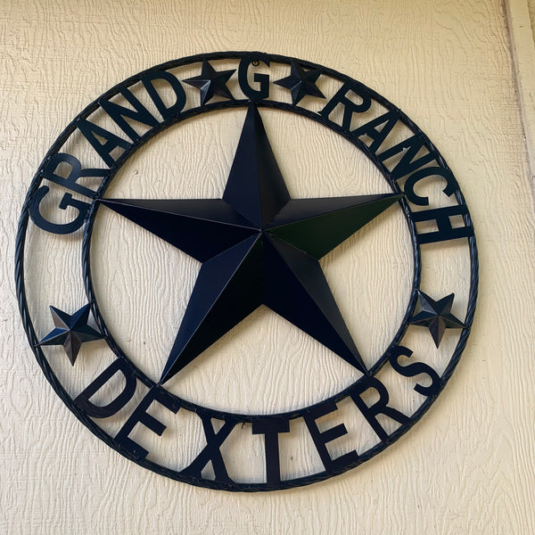 GRAND G RANCH STYLE CUSTOM NAME STAR RUSTIC NAVY BLUE METAL BARN STAR ROPE RING WESTERN HOME DECOR HANDMADE