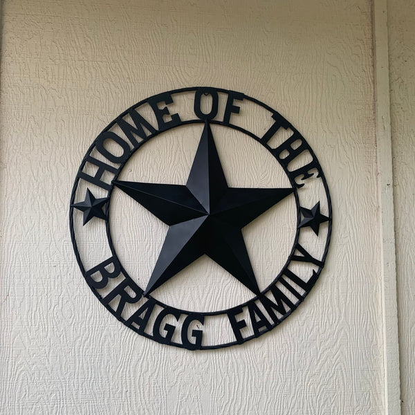 BRAGG STYLE YOUR CUSTOM NAME HOME OF FAMILY STAR METAL BARN STAR 3d TWISTED ROPE RING WESTERN HOME DECOR NEW HANDMADE 24",32",34",36",40",42",44",46",50"