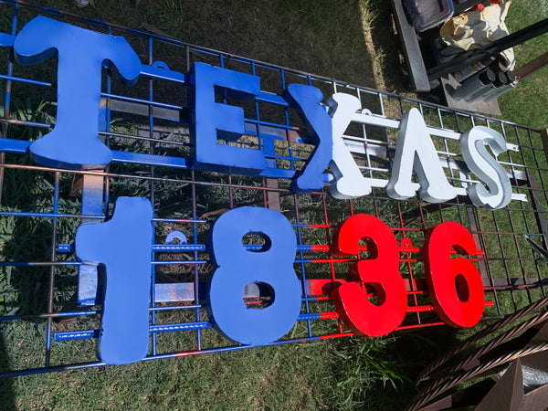 48", 60", 72" RED WHITE BLUE TX FLAG BARN META STAR WITH TEXAS 1836 SIGN WESTERN HOME DECOR METAL ART VINTAGE RUSTIC RED WHITE & BLUE ART