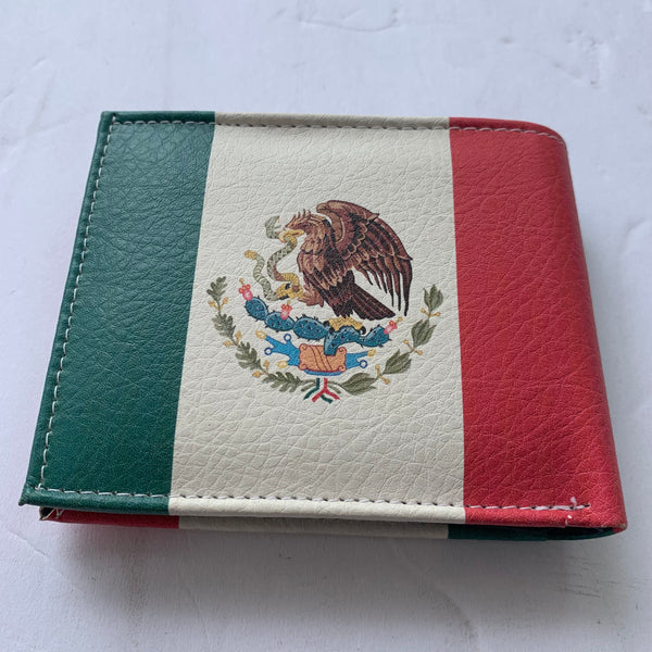 4.25" x 3.75" MEXICO FLAG WALLET LEATHER BIFOLD WALLET NEW-- FREE SHIPPING