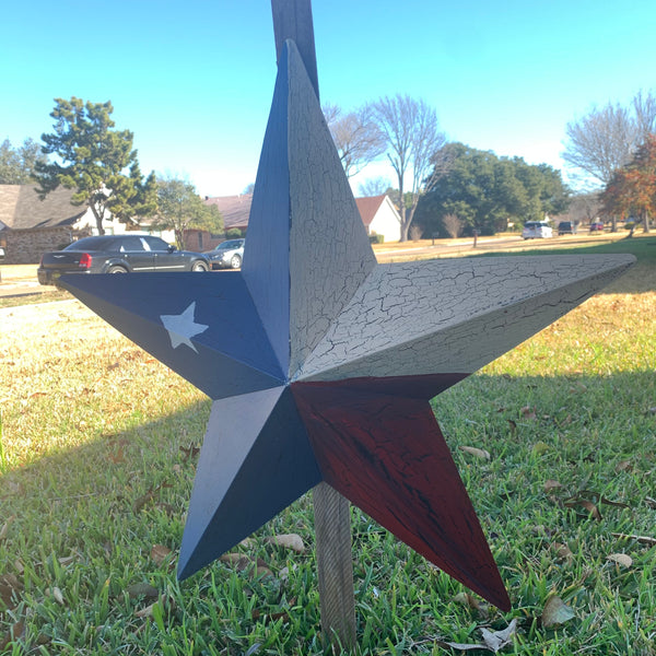 CRACKLE STYLE RED BEIGE & BLUE METAL BARN STAR METAL WALL ART WESTERN HOME DECOR RUSTIC NEW