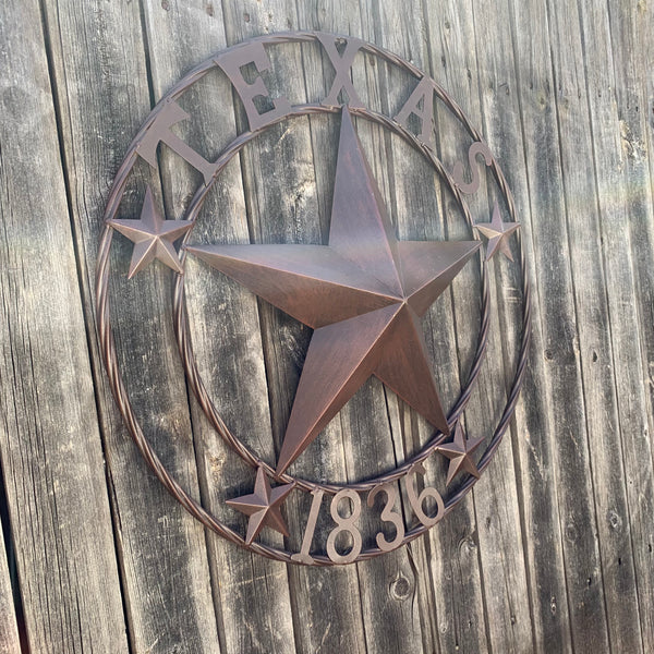 24", 32",36",40" TEXAS 1836 RUSTIC BROWN BARN STAR METAL WALL WESTERN HOME DECOR HANDMADE