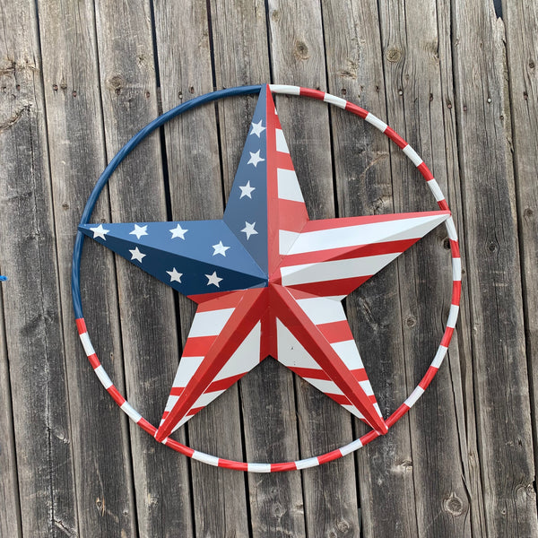 PEACE STAR METAL RED WHT BLUE STAR WESTERN HOME DECOR HANDMADE 12",16",24",32"36",38",40",48"
