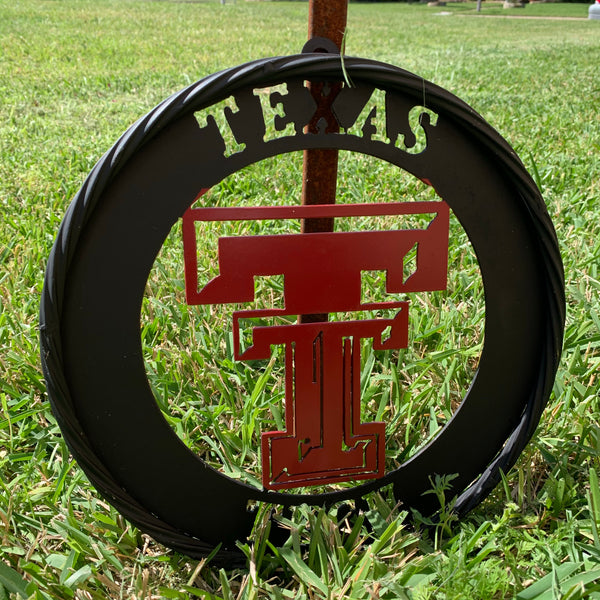 12", 18", 24", 32" TEXAS TECH WIDE BAND RING RED & BLACK CUSTOM METAL VINTAGE CRAFT TEAM SIGN
